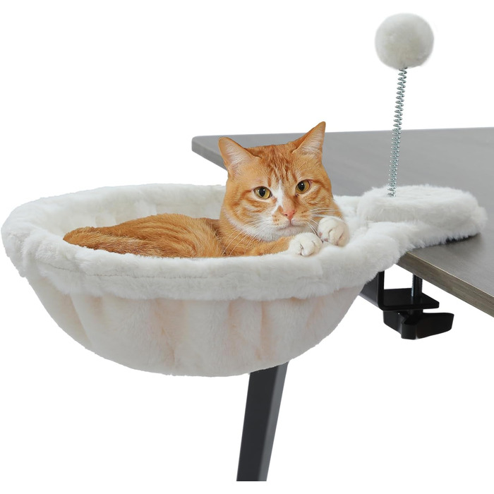 Кішечка PAWZ Road: зручне ліжко-гамак для котів з інтерактивним м'ячиком, 360° обертання, стійка, до 22.5 кг (Бежевий, Кругле)