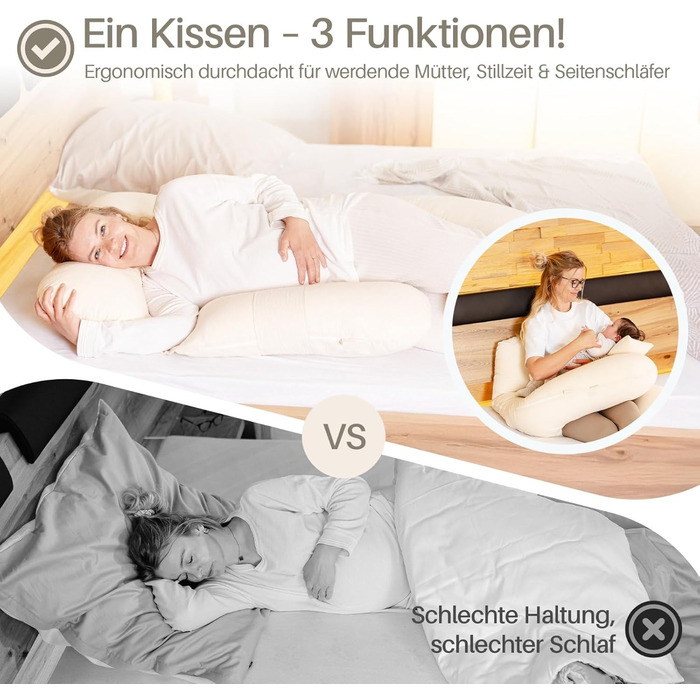 Подушка для вагітних та годування XL, Memory Foam, бавовняний чохол, бежева