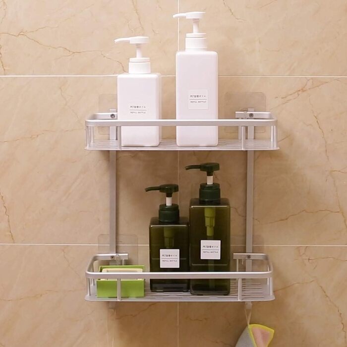 Hawsam Badregal Caddy, Aluminum Shower Caddy with 2 Tiers, Adhesive Storage Basket for Shampoo, etc., No Drilling Required, HA170103BS-01-UKFBA