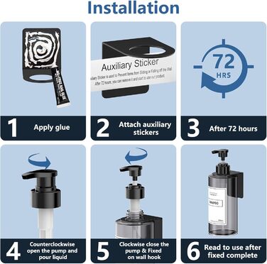 Набір дозаторів для мила на стіну 4er, сірий, 500 мл, без свердління, з наліпками