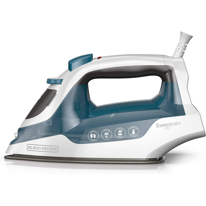 Праска з парою Black+Decker IR06VC: компактна, EvenSteam, антипригарна підошва, блакитно-біла