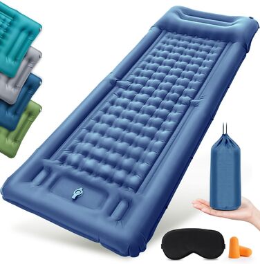 Надувний килимок Isomatte самонадувний з інтегрованими подушками для кемпінгу, подорожей, пляжу, пікніка, намету (Темно-синій, Одинарний)