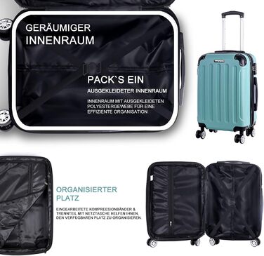 Набір валіз 3er - міцні валізи з ABS-корпусом, TSA-замок, розширюваний об'єм - M, L, XL, захист кутів, колеса на 360°, телескопічна ручка, підходить для ручної поклажі & штабелювання Green