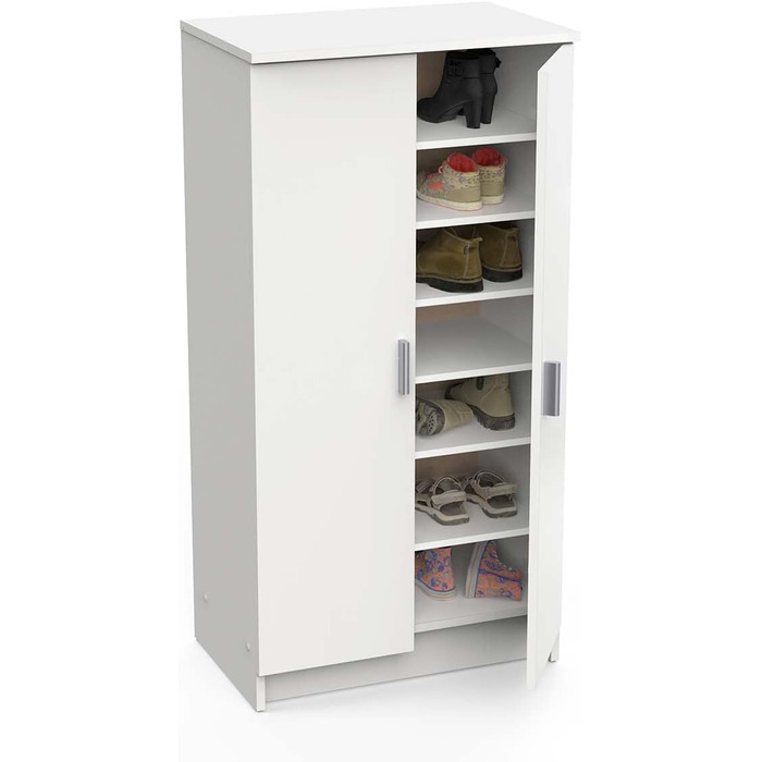 Multifunctional wardrobe with two doors, six shelves, white color, dimensions 55 x 108 x 36 cm