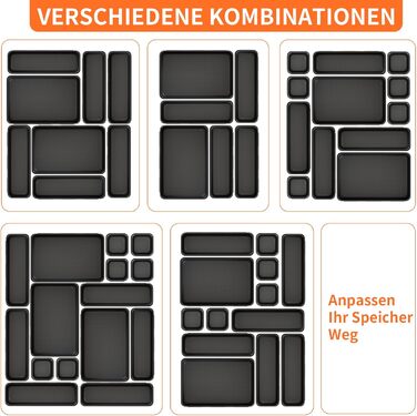 45 Piece Drawer Organizer for Office with 3 Sizes, Vanity Makeup Organizer Drawer, Storage Desk Organizer Drawer Organization System for Kitchens, Bedrooms, Bathrooms, Office, Gray (3 - Sizes, Black (45 Pieces))