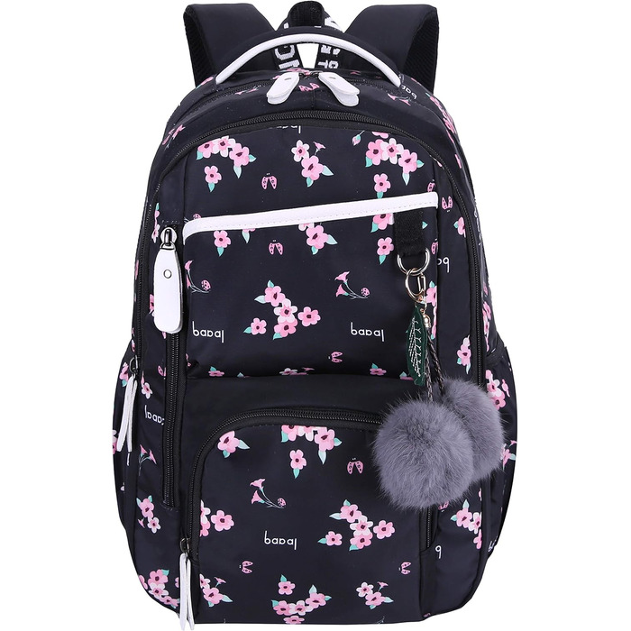 Рюкзак для дівчинки з квітами: шкільний, для подорожей, на ноутбук (чорний)