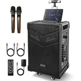 Портативна караоке система GTSK10-3 з Bluetooth, 2 мікрофонами та 10” сабвуфером для дому та вечірок