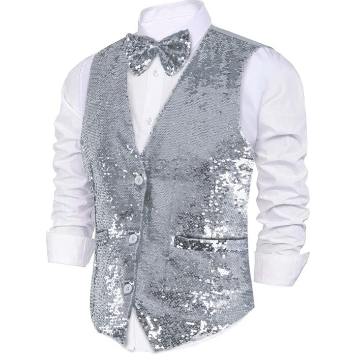 Срібна жилетка з паєтками та краваткою Dress Up America для чоловіків, V-подібний виріз