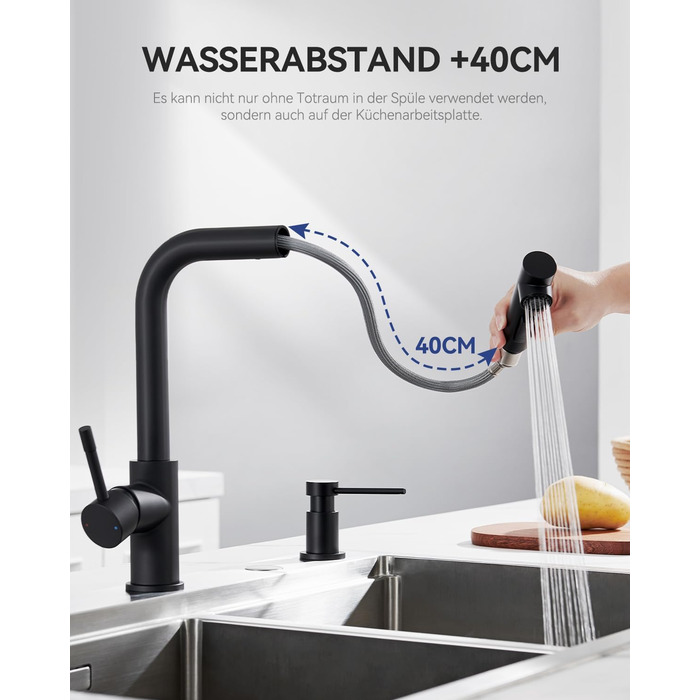 Змішувач кухонний висувний Sofetiy з душем, нержавіюча сталь, чорний, 360°