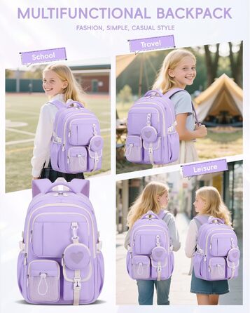 Рюкзак для дівчинки Tanou: шкільний, дихаючий, зручний, модний, з оксфордської тканини, 3-5 клас, фіолетовий