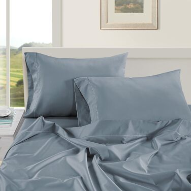 LANE LINEN Pillowcases, King Set, 100% Egyptian Cotton Sateen, soft, cool, and smooth, thread count 1000, French Blue, 2 pieces