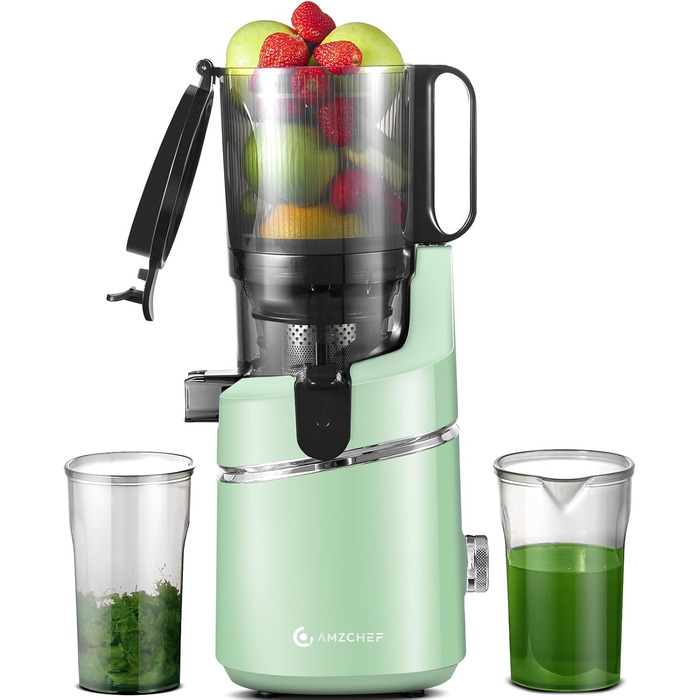 AMZCHEF 250W Automatic All-In-One Juicer, 135MM Opening and 1.8L Juicer for Vegetables and Fruit, Slow Juicer Test Winner with Triple Filter - Green