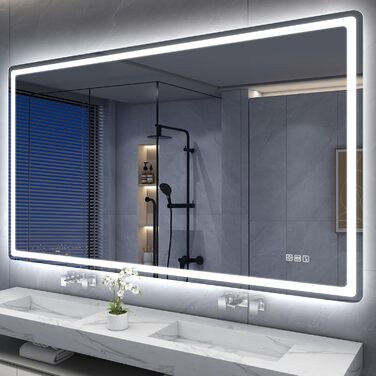 Дзеркало для ванної кімнати S'bagno з підсвічуванням 100x70 см, LED, з полицею, антизапар, 3000K/4000K/6500K, регулювання яскравості, HD-загартоване скло, IP44, горизонтальне/вертикальне встановлення (M55 Bluetooth)