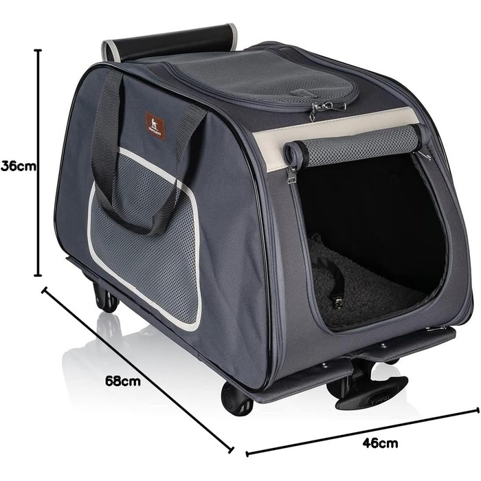 Транспортна сумка-тролей для собак Knuffelwuff, розкладний, з ручкою, S (68x36x46 см)