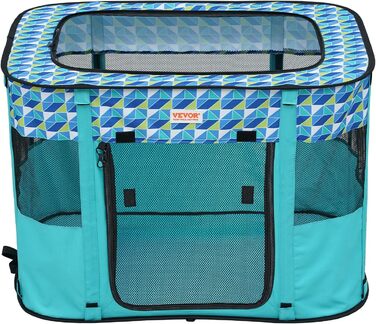 Клітка для цуценят VEVOR, розкладний вольєр для собак, 914 x 914 x 584 мм, з мискою, 600D Oxford, для малих та середніх тварин (Блакитна)