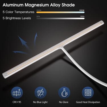 LED лампа настільна EYOCEAN 24W, 80см, з жестами, диммування, захист очей, для офісу, читання, архітекторів, дизайнерів