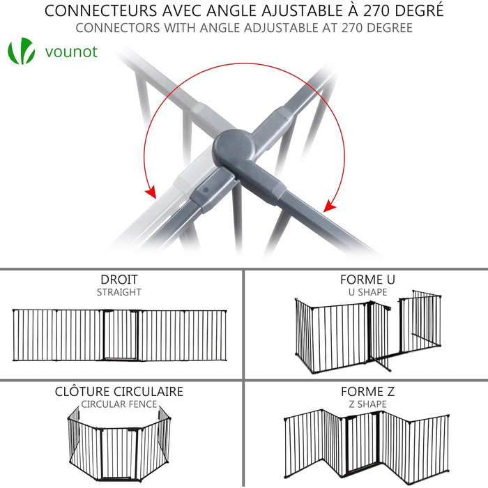 Захисне ґратка для каміну Vounot з дверцятами, 375 см, 6 елементів, металева, для дітей, чорний