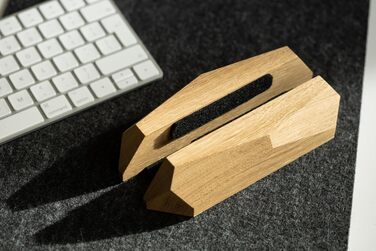 Oakwood Vertical Laptop Stand - Adjustable Wooden Desk Dock for MacBook Pro, MacBook Air, iPad - Handcrafted from Oak Wood