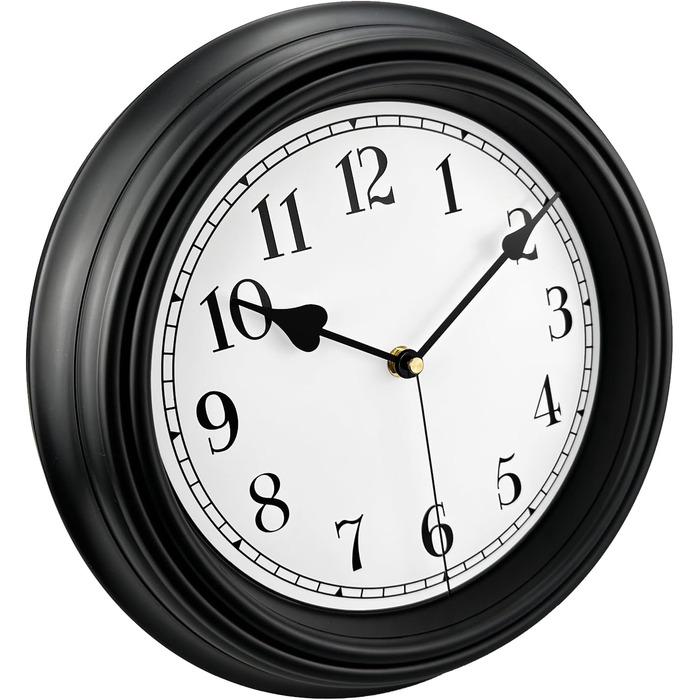 DIYZON Round Classic Wall Clock, Silent No Ticking, 40 cm High-Quality Quartz Vintage Clock, Large Number Retro Decorative Clock, Battery-Powered, Easy to Read for Home, Kitchen, Dining Room (Black-1, 25CM)