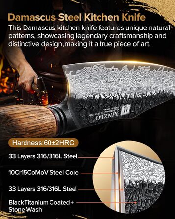 Ніж кухарський XINZUO 21.9 см з дамаської сталі, 67 шарів, професійний, з ергономічною ручкою з білої бука, серія Mo