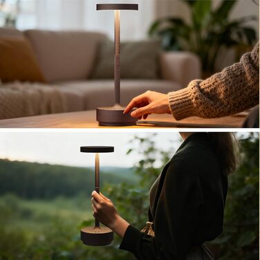 Настільна лампа бездротова LED для вулиці та дому IP54, акумулятор 5000mAh, димується, 3 кольори світла, зарядка від USB (Іржавий)