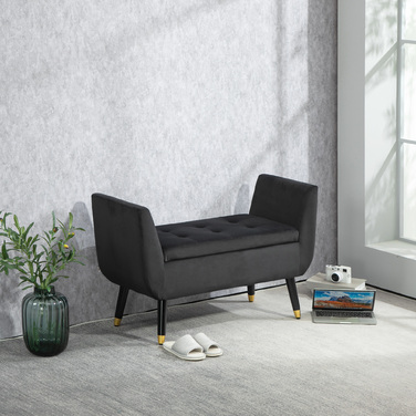 HOMCOM Luxury Bench with Storage, Armrests, and Trunk – Velvet-like Polyester, Rubber Wood, Dark Grey, 107 x 42 x 65 cm | Aosom