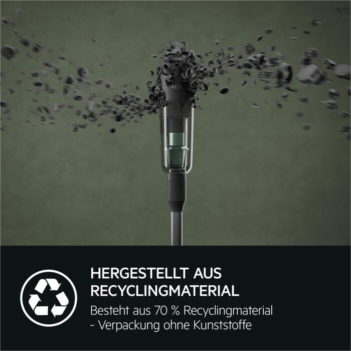 AEG ULTIMATE 7000 ÖKO AP71UB14AM акумуляторний пилосос, надпотужний, ультралегкий 2,2 кг, 70% перероблених матеріалів, до 40 хв роботи, 120 м², 5-ступенева фільтрація, для всіх підлог, автоматичний, матовий чорний