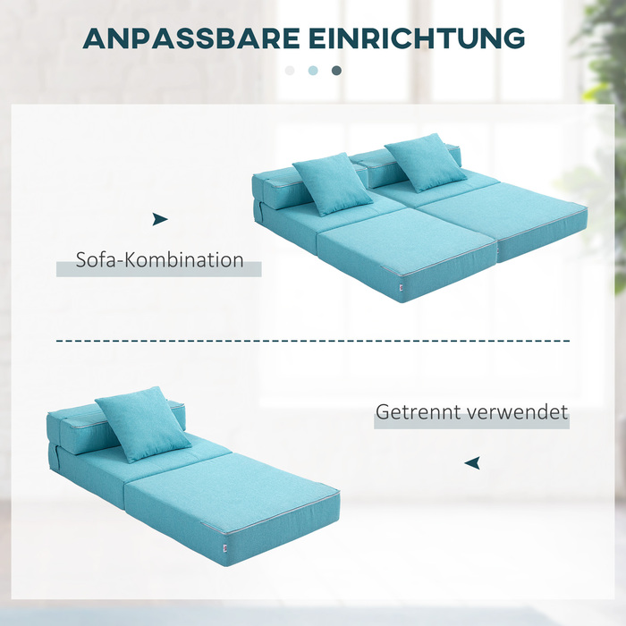 HOMCOM Folding Sleeper Chair 2-in-1 Folding Chair with Bed Function Recliner Chair with Pillow Guest Bed with a Load Capacity of up to 100 kg Blue