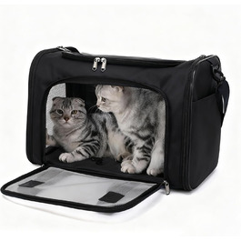 Транспортна сумка для кота/собаки велика, портативна, складна, дихаюча, для подорожей, на 2 котів/собак, світло-чорна