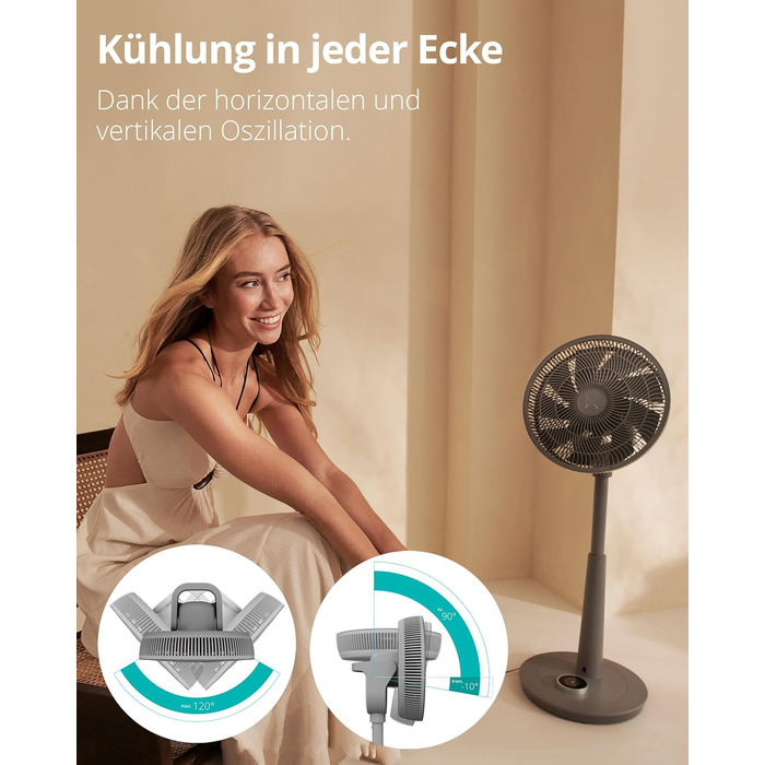 Вентилятор підлоговий Duux Whisper 2 - тихий, з регулюванням висоти (73-95 см), горизонтальна та вертикальна осциляція, сірий