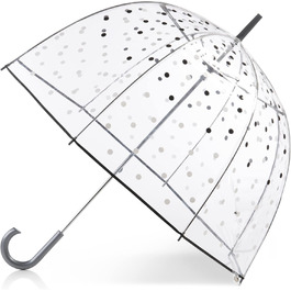 Women's Transparent Umbrella with White and Black Dots - One Size