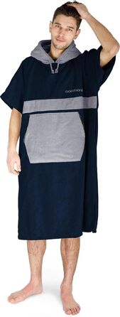 Normani Cotton Surfer Poncho - Beach Poncho - Towel Poncho - Unisex Changing Aid - Closed Robe for Women and Men Color Navy/Gray Size L-XL