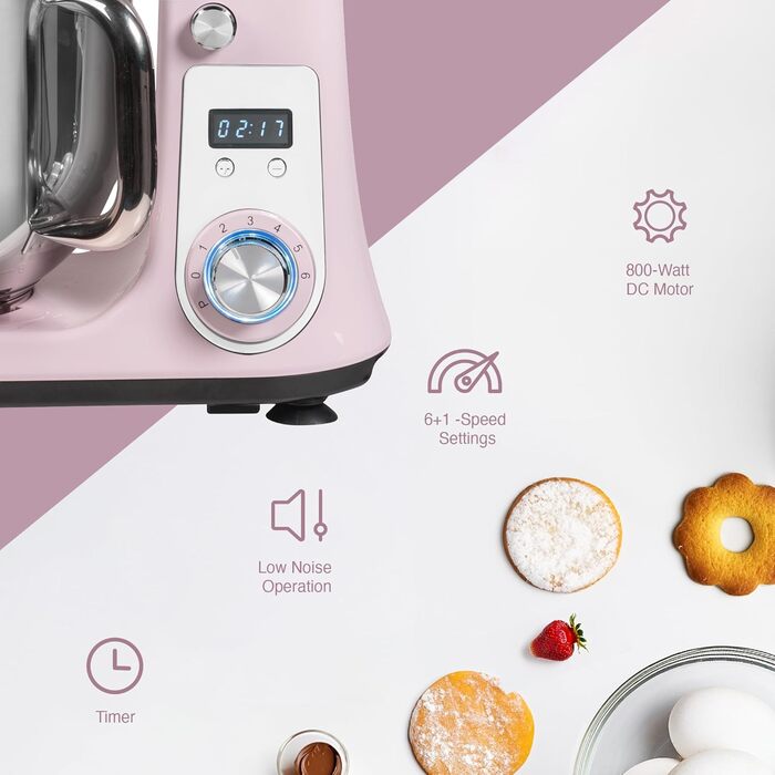 Кухонна машина Bestron Super Silent 6 л з DC-двигуном, 6 швидкостей + Pulse, рожева