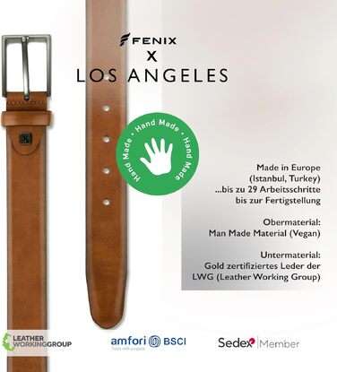 Чоловічий ремінь FENIX LOS ANGELES з нікель-вільною пряжкою, 30 мм, еластичний та регульований, для костюмів та джинсів (Desert Cognac, 85)