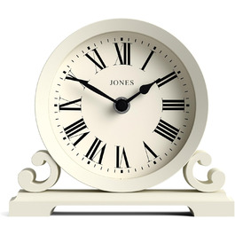 JONES CLOCKS® Saloon Table Clock | Traditional Double-Scroll Design | | Roman Numerals | Classic style for desk, table, shelf or bedside table. (White)