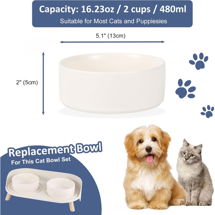 Керамічна годівниця для собак середніх та великих порід - важка, глибока миска для корму або води - 1800 мл - білий колір. Миска для великих собак - біла. Також підходить для малих собак та котів.