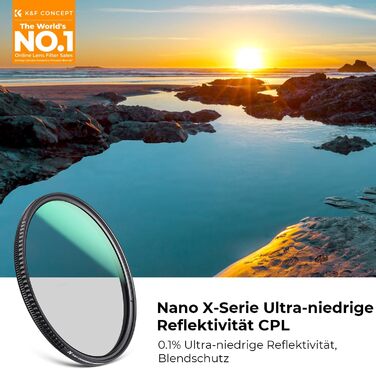 Поляризаційний фільтр K&F Concept 72mm CPL з оптичного скла з Multi-Nano покриттям Nano-Xcel