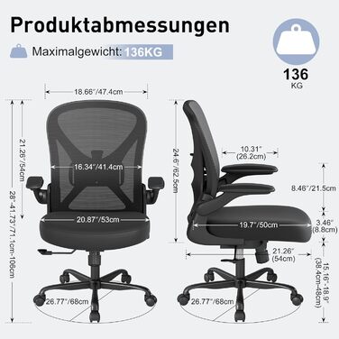 Ергономічне крісло для офісу ZZH, сітка, регульована поперекова підтримка, підйомні підлокітники, дихаюча тканина, обертання на 360°, регулювання висоти, чорний