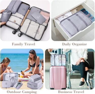 Органайзер для валізи - Набір 8 штук Packing Cubes для подорожей, система організації валізи, набір кубиків для пакування (Сірий)