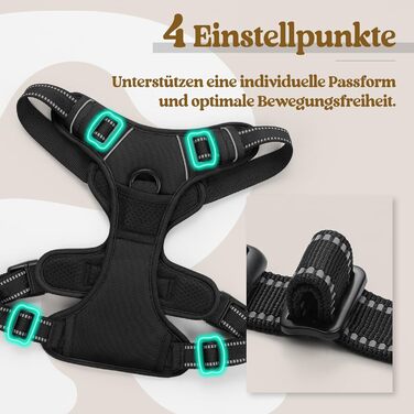 Нашийник для собак Rabbitgoo середнього розміру, анти-тяга, регульований, чорний, S (1 шт.)