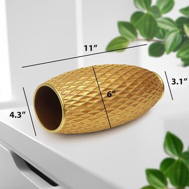 Декоративна ваза для квітів, блакитно-золота, з діамантовим візерунком, широкою основою та вузьким горлом. Ідеально для декору вітальні, їдальні, коридору, спальні. Чудовий подарунок на новосілля