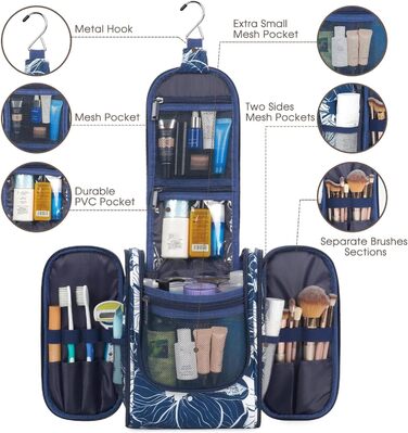 Косметичка для жінок та чоловіків Narwey Klein - дитяча косметичка для підвішування, чоловіча косметичка, валізка для косметики (Блакитний Лотос (Маленька)) A-Блакитний Лотос S