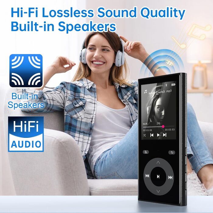 MP3 плеєр з Bluetooth 5.3 та динаміком, 90 ГБ пам'яті, 2.4