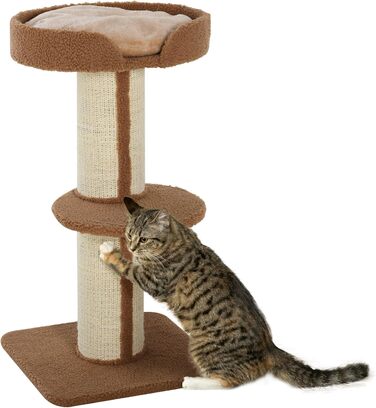 PawHut Cat Tree Small 91 cm Cat Tree with Cat Bed, Scratching Post Play Tree Scratching Post with Platform for Cats up to 5 kg Sisal Lambswool (Light Brown)