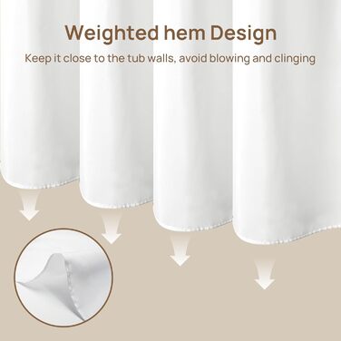 Штора для душу 180x180 см льон, біла - водонепроникна, з обтяженим краєм, з кільцями (12 шт.) для ванної кімнати