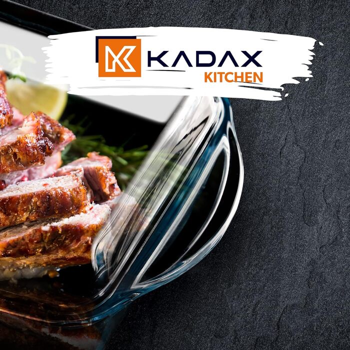 Жаростійка форма для запікання KADAX 3.95 л з кришкою, прямокутна скляна посудина для духовки та електроплити, прозора, для лазаньї та м'яса