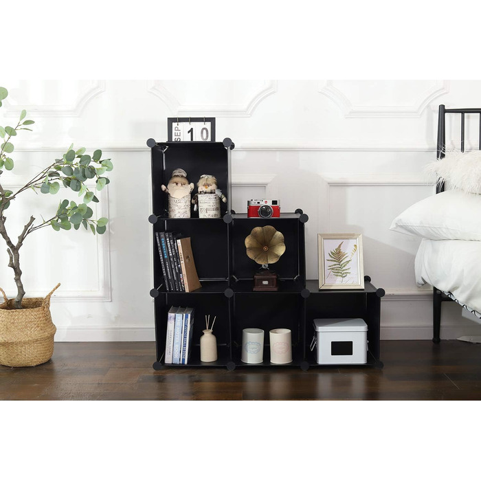 YCOCO Storage Shelf with 6 Cube Shelves, Bookshelf, Bookshelf for Bedroom, Office, Dorm Room, University, Living Room, Black.