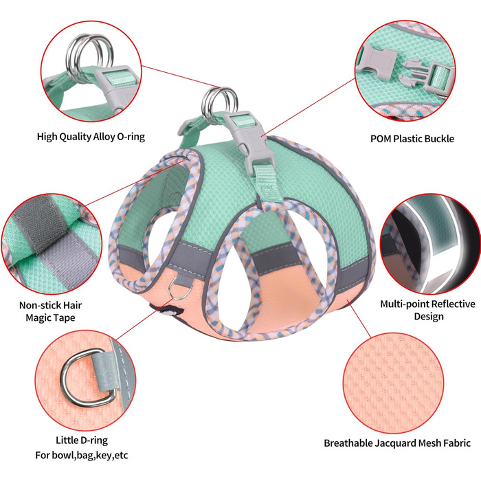 Нашийник та поводок для собак: комплект для прогулянок, нашийник для навчання цуценят, м'який дихаючий аксесуар для домашніх тварин, світловідбиваючі смуги, для дуже маленьких собак та котів, блакитно-рожевий, XXXS