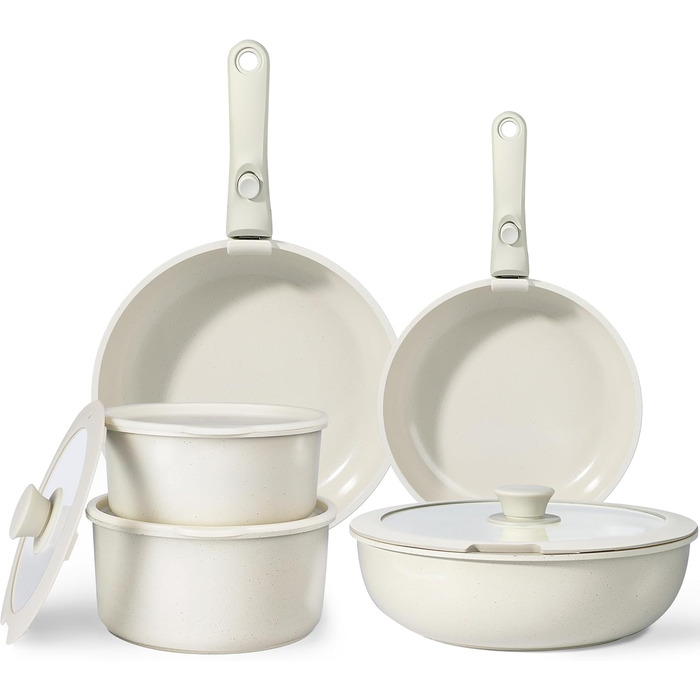 GiPP 11-Piece Ceramic Cookware Set with Removable Handle - Nonstick Pots and Pans Set for All Cooktops, Oven-Safe, PTFE/PFOA-Free, White