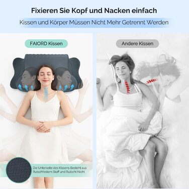 Подушка для шиї FAIORD, подушка з піною з пам'яті, ергономічна подушка для сну, подушка для підтримки шиї для тих, хто спить на боці, спині та животі, темно-сіра, 64 x 39 x 13 см
